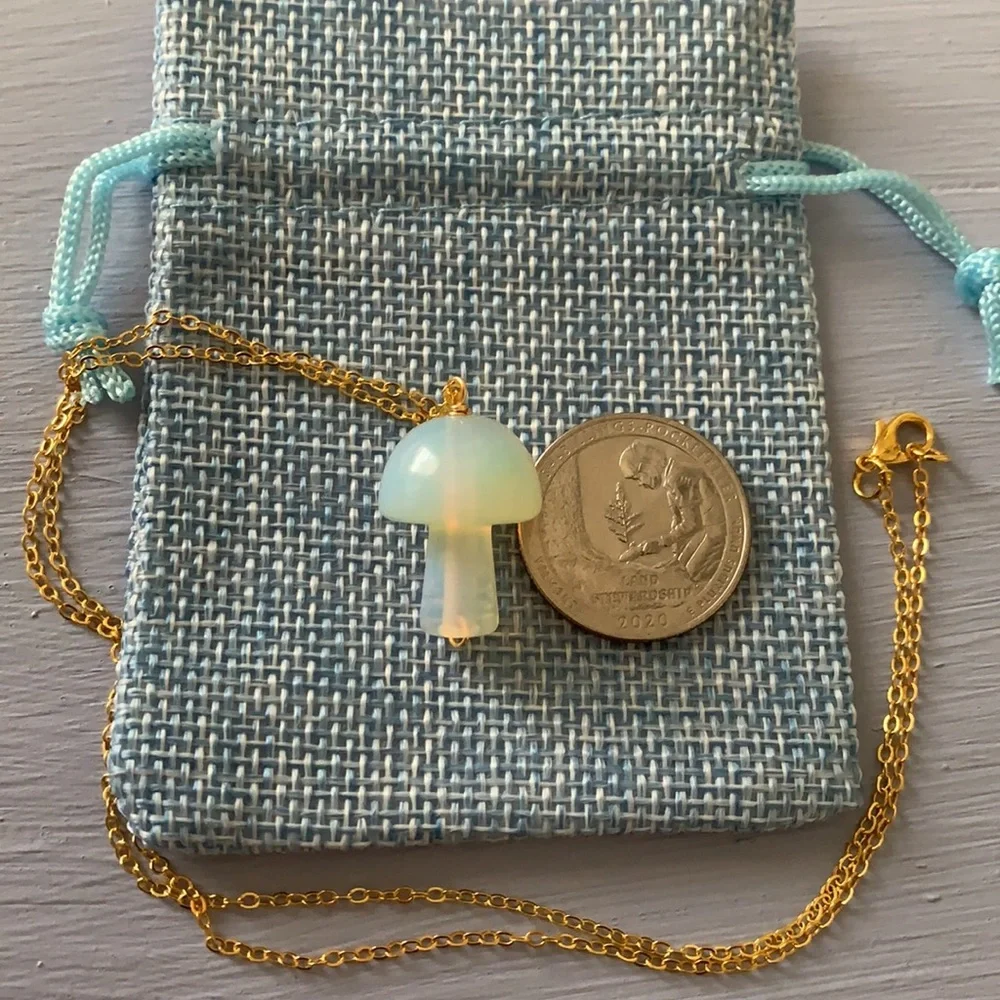 Opalite Mushroom Necklace Crystal Mushroom Necklace Boho Jewelry Mushie Necklace - Picture 3 of 3